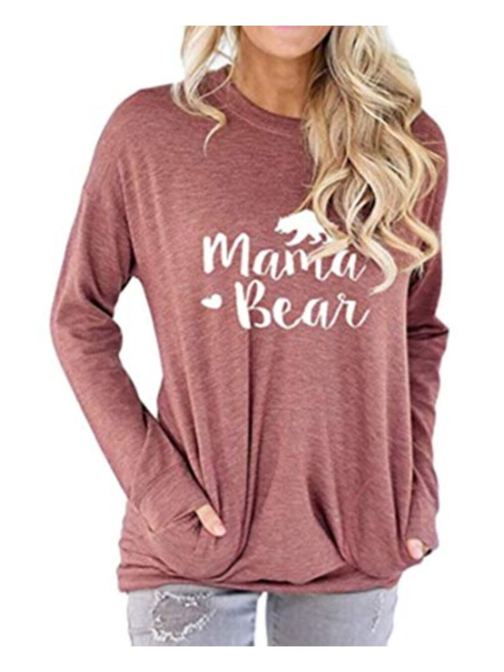 Womens Mama Bear Sweatshirt Long Sleeve Pullover with Pockets Casual